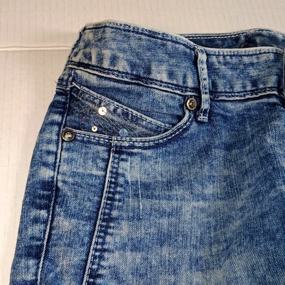 Express Womens Lightweight Distressed Embellished Blue Denim Jeans - Size 2 - Picture 3 of 7